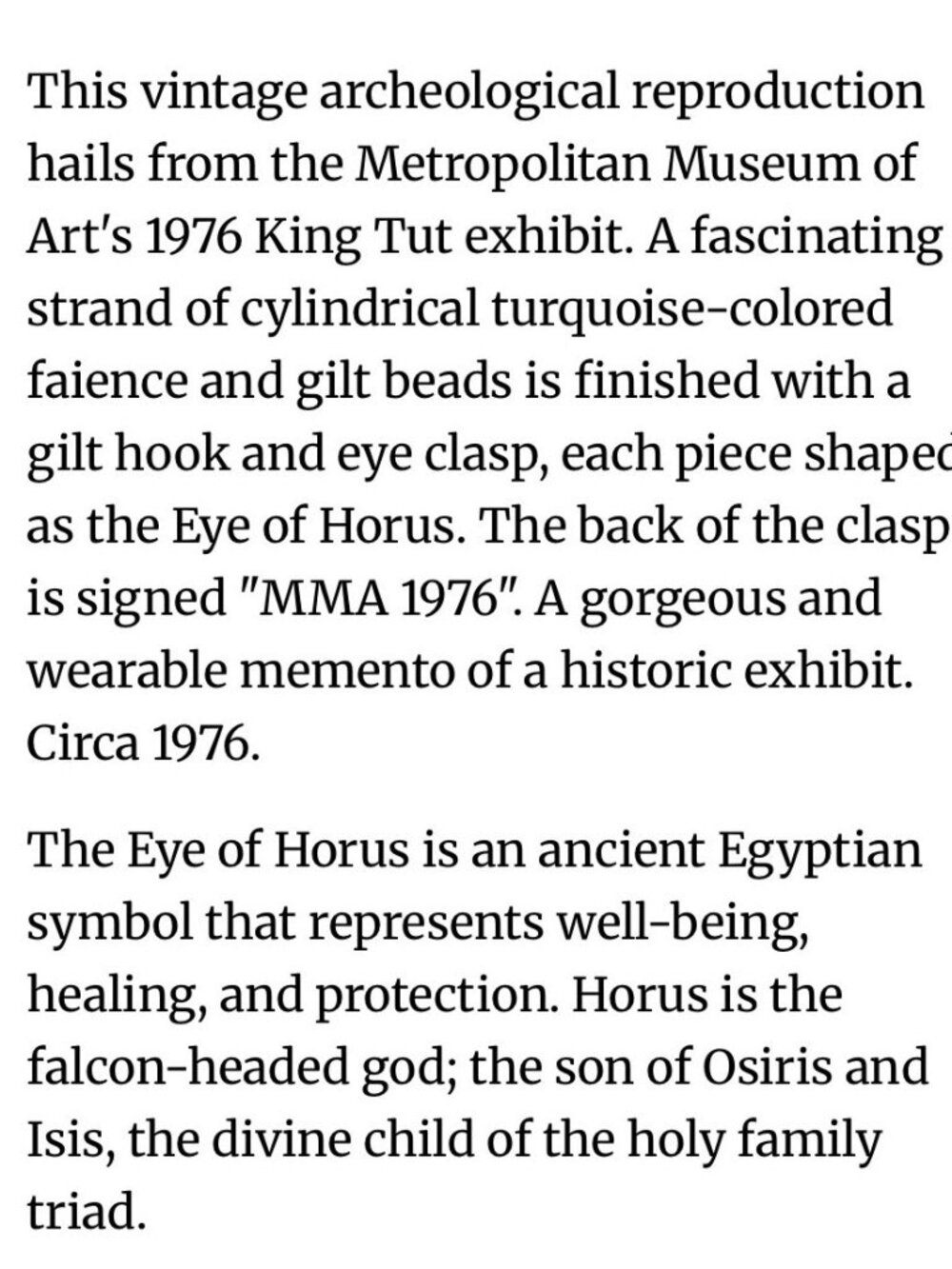 MMA Metropolitan Museum of Art NY Rare King Tut Eye of Hourse Necklace with Box - Picture 5 of 5
